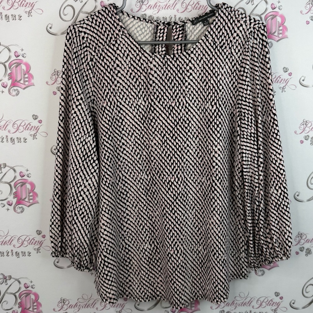 Adrianna Papell long sleeve bubble, pink dotted Black and White Geometric Blouse